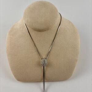 Silver Tone Bolo Slider Necklace Long Y Drop Adjustable Pendant 32" Minimalist